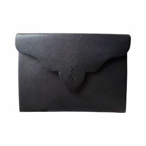 Yves Saint Laurent Black Leather Envelope Clutch - Vintage